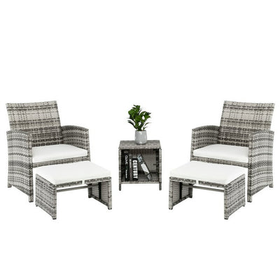 Outdoor Conversation Sets, 5 Piece Patio Furniture Sets with 2 Chairs, 2 Footstools, 1 Coffee Table, Outdoor Patio Sectional Sofa Set with Cushions for Backyard, Porch, Garden, L3570