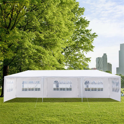 Gazebo Tent on Clearance, 10' x 30' Outdoor Backyard Tent for Parties, Upgraded White Wedding Tent with 5 Side Walls, Patio Canopy Tent BBQ Shelter Pavilion for Poolside Catering, L2333