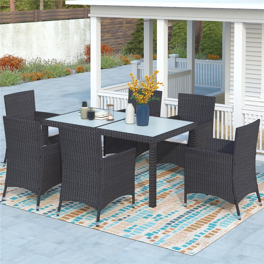 Patio Dining Set Seats 6, 7 Piece Outdoor Patio Furniture Set with Glass Dining Table, All-Weather, For Backyard, Porch, Garden, Poolside, L2183