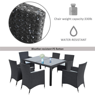 Patio Dining Set Seats 6, 7 Piece Outdoor Patio Furniture Set with Glass Dining Table, All-Weather, For Backyard, Porch, Garden, Poolside, L2183