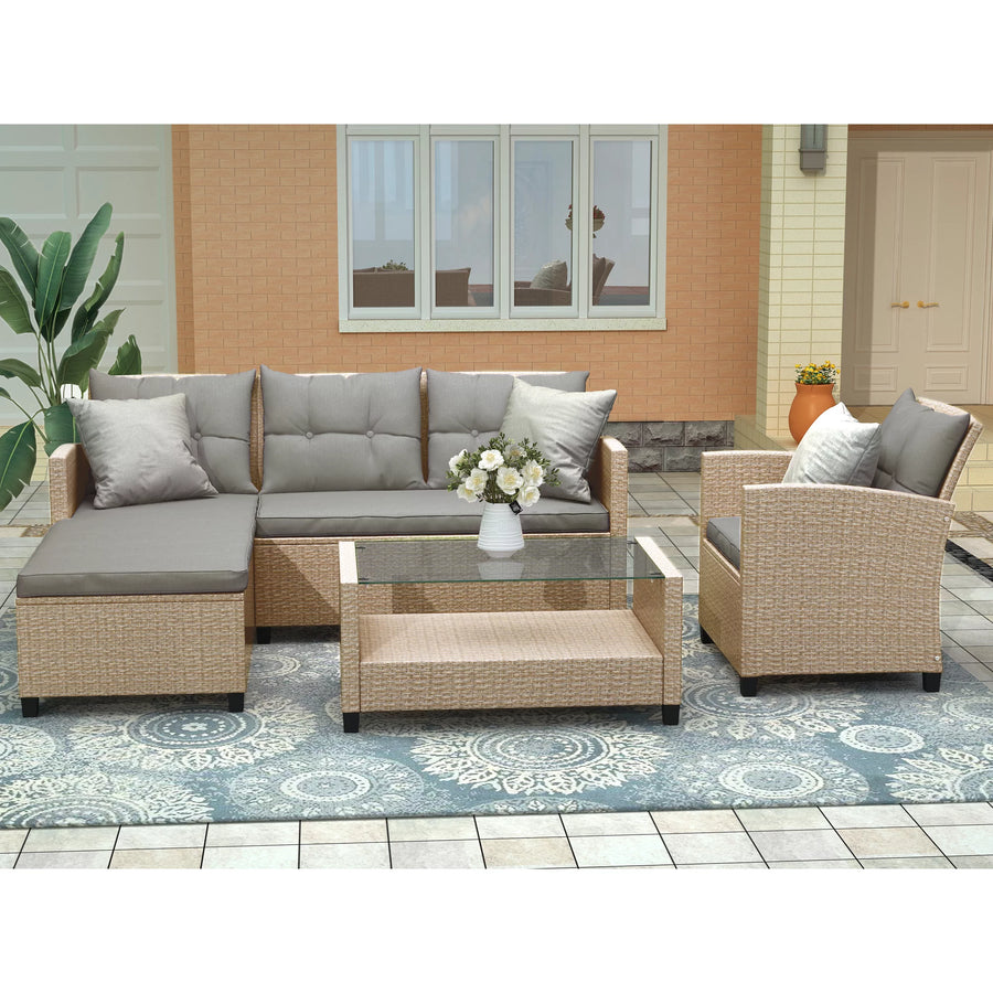 SEGMART 4 Piece Patio Furniture Set, All-Weather Outdoor Sectional Sofa Set, PE Rattan Conversation Set with Storage Box, Table & Cushion, Wicker Furniture Couch Set for Patio Deck Garden Pool Yard