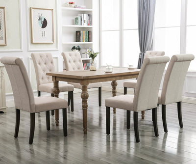 SEGMART Upholstered Dining Chairs Set of 2, Tufted High Back Padded Dining Chairs w/Solid Wood Legs, Classic Fabric Beige Linen Parsons Dining Side Chair, Beige, S12483