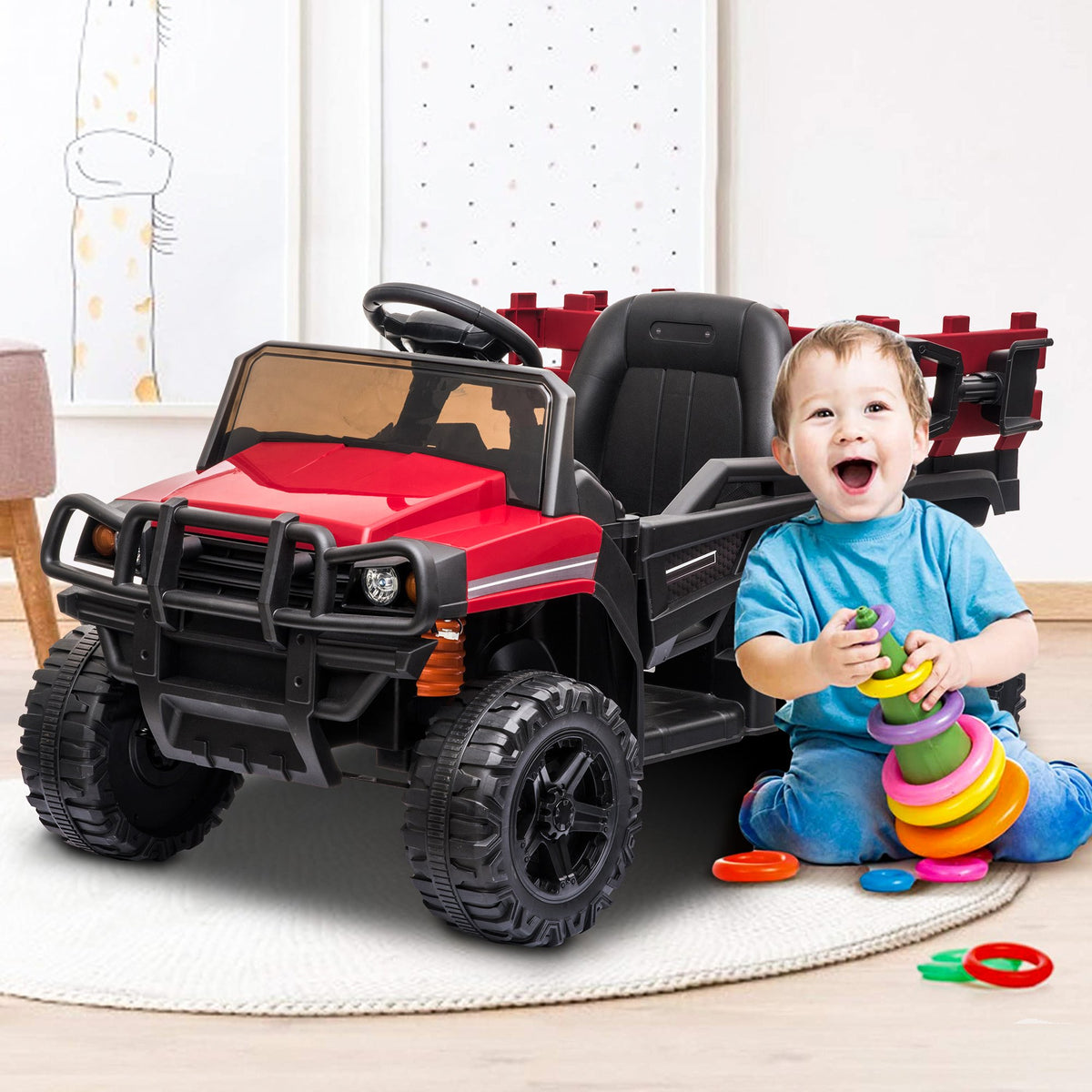 Segmart® 12v Kids Ride On Red Truck Kids Cars – SEGMART