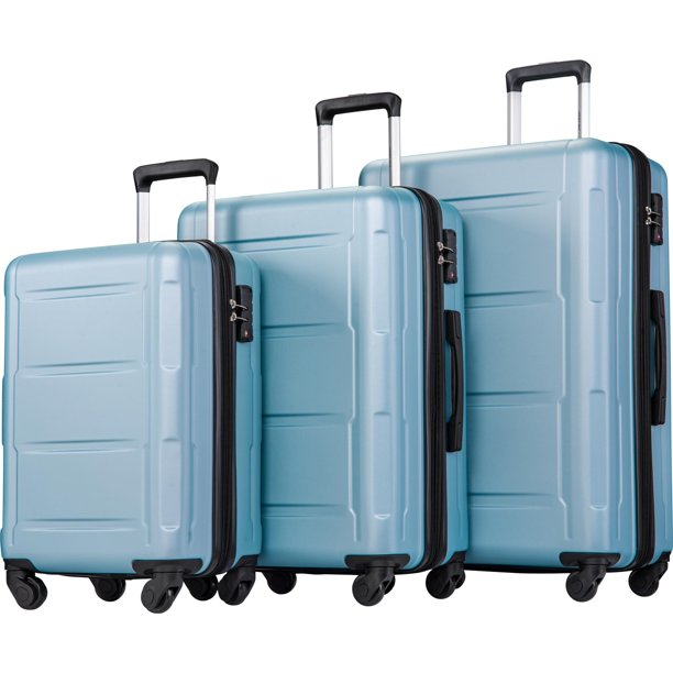 Carry on Luggage Sets of 3, SEGMART Expandable Hardside Suitcase with TSA Lock, Lightweight Luggage Dual Spinner Wheels Set: 20in 24in 28in, Heavyweight Suitcase for Traveling, Soft Blue, S6543
