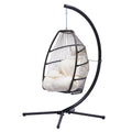 Outdoor Swinging Egg Chair, Patio Wicker Hanging Chairs with Stand, UV Resistant Hammock Chair with Comfortable Beige Cushion, Durable Indoor Swing Egg Chair for Garden, Backyard, 250lbs, L3958