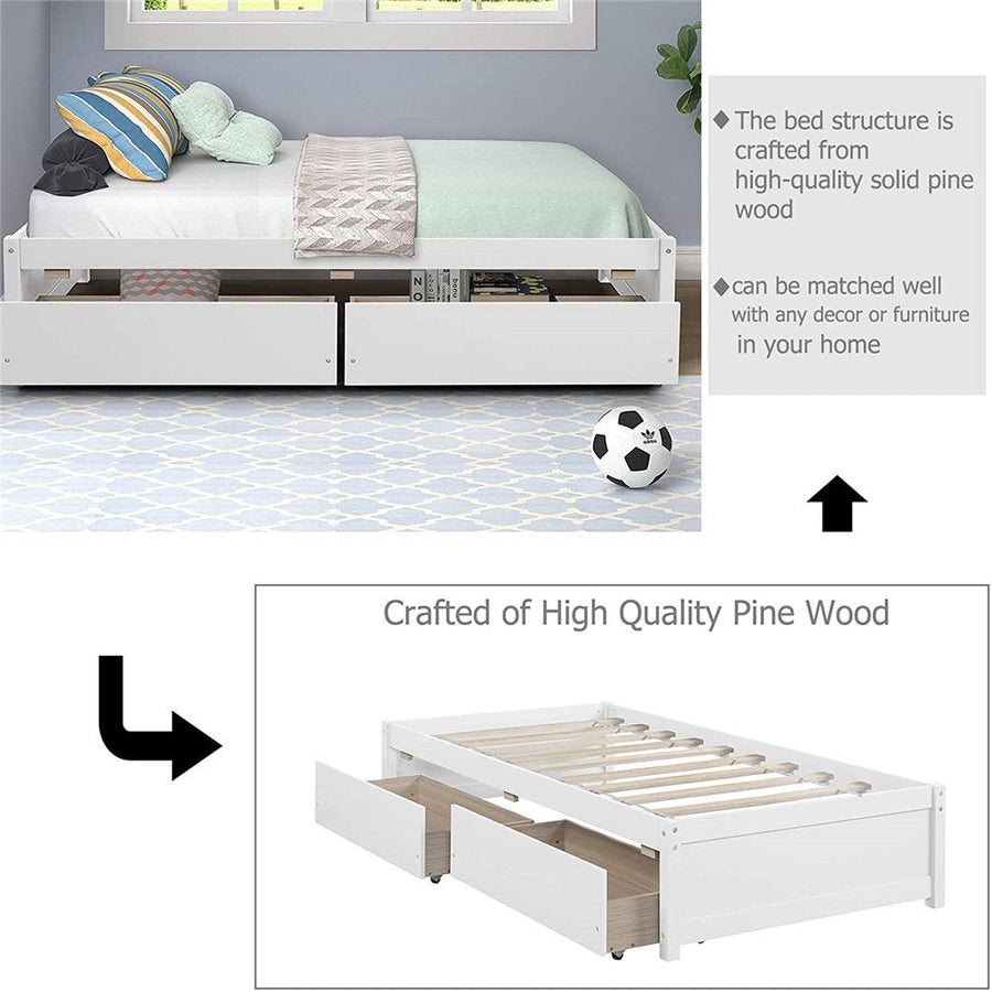 SEGMART Wooden Twin Size Bed Frame with Storage, L