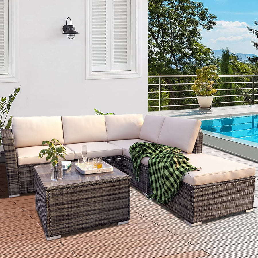 Outdoor Conversation Sets, 4 Piece Outdoor Sectional Sofa Set with 2-Seater Sofas, Ottoman, Coffee Table, All-Weather Wicker Patio Furniture Set with Cushions for Backyard, Porch, Garden, Pool, L3546