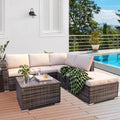 Outdoor Conversation Sets, 4 Piece Patio Furniture Sets with Ottoman, Coffee Table, 2-Seater Sofas, Patio Sectional Sofa Set with Light Khaki Cushions for Backyard, Porch, Garden, Pool, LLL201
