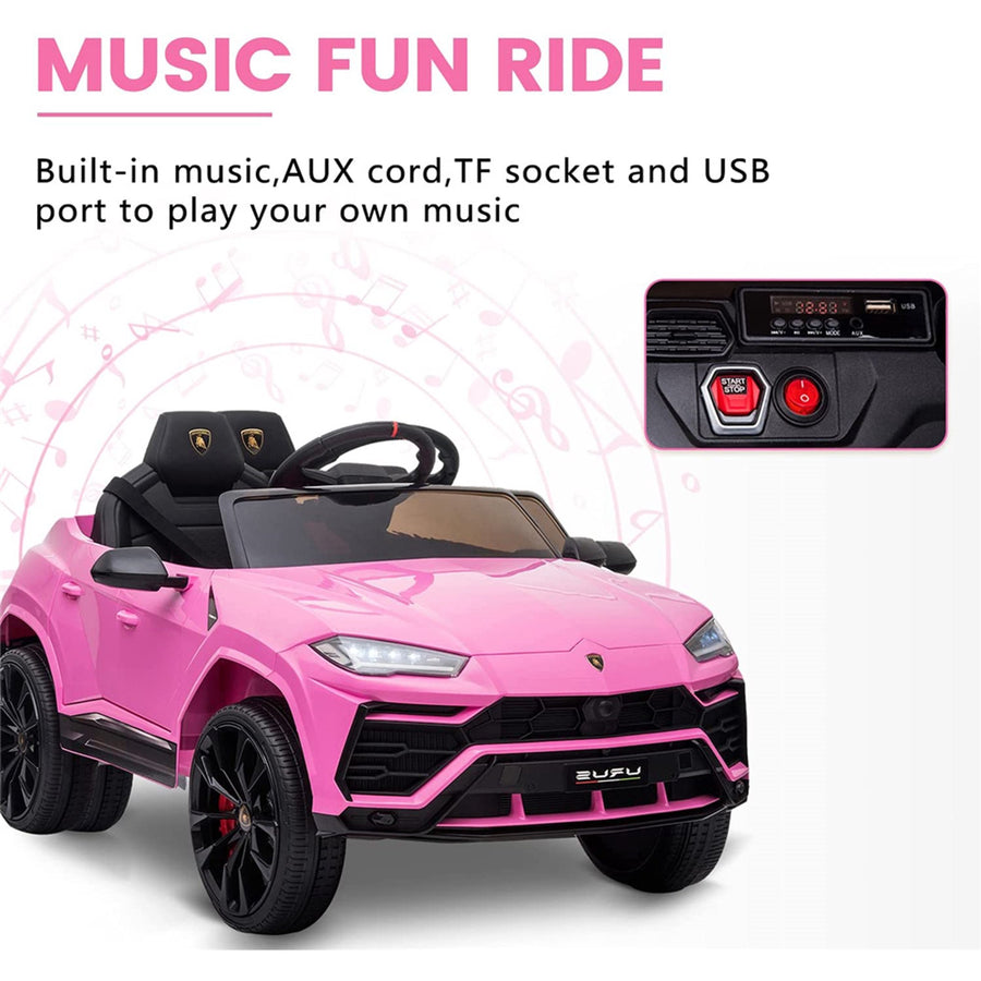 12V Ride on Cars Gift for 3-5 Years Old Boys Girls, Kids Lamborghini Ride on Toys with Remote, Ride on Truck for Kids, Pink Electric Vehicle Ride on Toys w/ LED Lights, MP3 Music, L