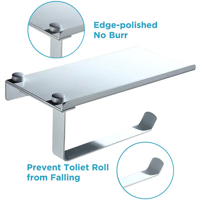 Wall Mounted Toilet Paper Holder with Phone Shelf, Space Aluminum Bathroom Accessories Tissues Roll Holder, Bathroom Paper Towel Storage Rack, Washroom Toilet Paper Holder with Storage Shelf, S5702