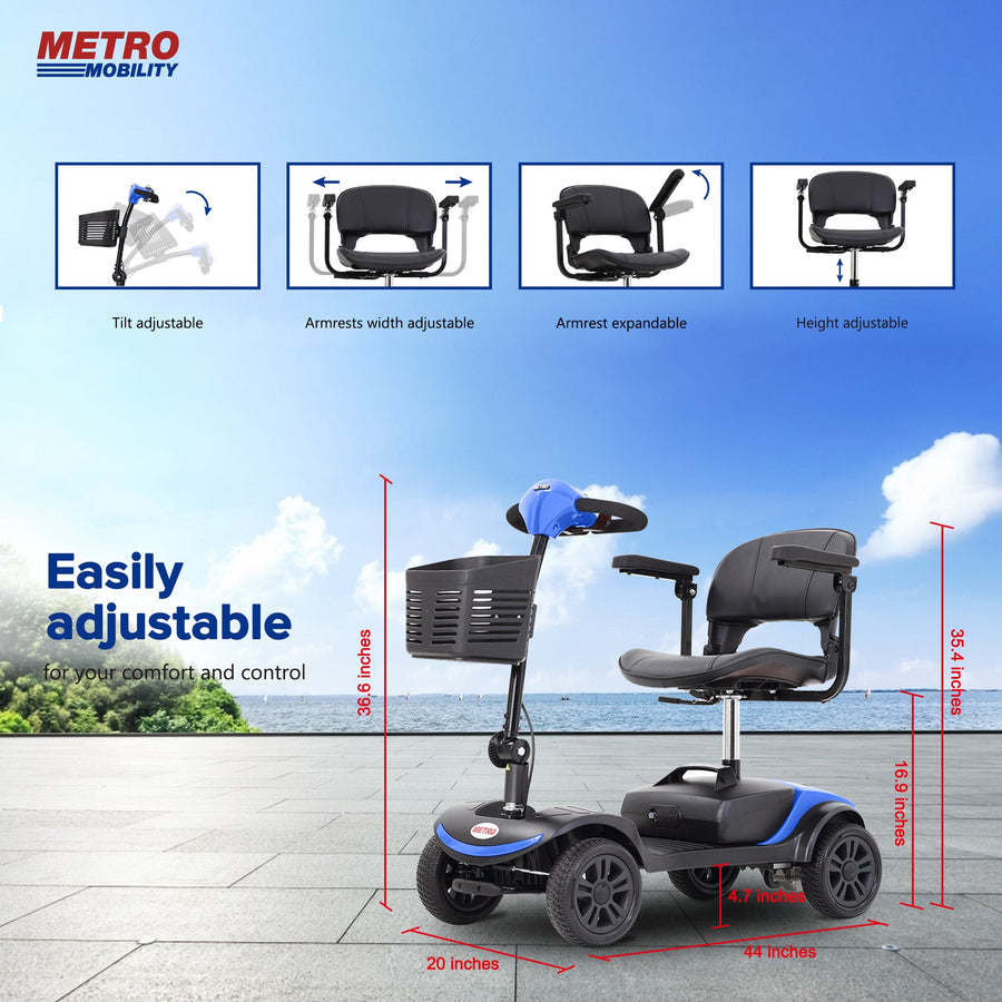 Segmart 4 Wheel Compact Mobility Scooters, Heavy Duty Handicap Electric Scooters for Senior, Compact Motorized Scooter with Detachable Basket, Outdoor Scooter with Anti-Tip wheel, Blue, SS580