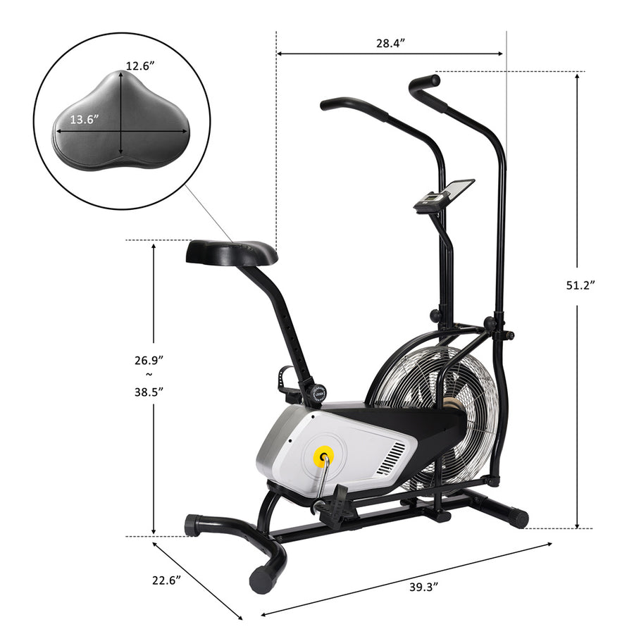 Air Bike, Exercise Fan Bike with Moving Arms, Exercise Bike with Air Resistance System, Belt Drive Stationary Bike with iPad Holder/Monitor, Upright Bike with Adjustable Seat, for Home Workout, L