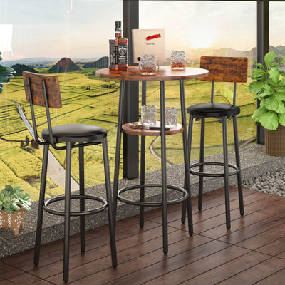 Counter Height Table Set of 3, Breakfast Bar Table and Stool Set, Minimalist Dining Table with Backrest Stools, Wood Top Pub Table & Chair Set for Kitchen Apartment Bistro
