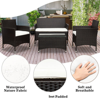 Wicker Chair Set, Upgrade 4 Piece Outdoor Patio Furniture Set with Wicker Chairs, Loveseat & Glass Coffee Table, Modern Rattan Conversation Set Wicker Patio Set for Yard, Porch, Poolside, LLL1728