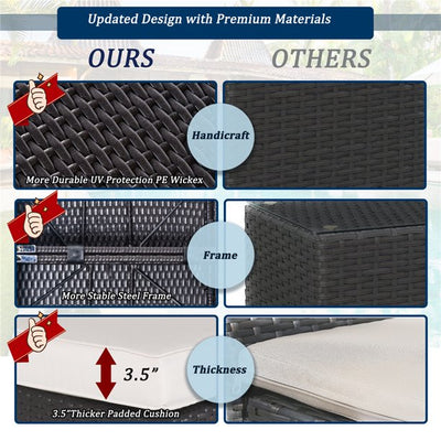 7 Piece Patio Furniture Set with 6 Rattan Wicker Chairs, Coffee Table and 2 Pillows, Outdoor Conversation Set with Beige Cushions for Backyard, Porch, Garden, Poolside, LLL4258