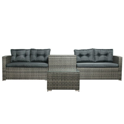 Outdoor Conversation Sets, 4 Piece Patio Furniture Sets with Loveseat Sofa, Storage Box, Tempered Glass Coffee Table, All-Weather Patio Sectional Sofa Set with Cushions for Backyard Garden Pool