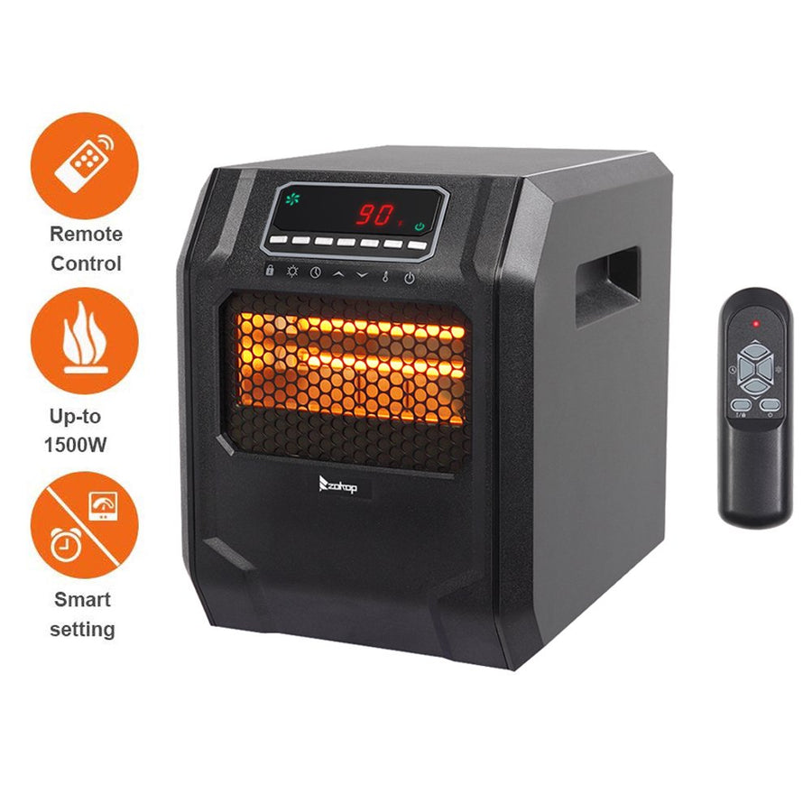 Space Heater, 1500W / 750W Portable Electric Infrared Quartz Heater with Timer and Thermostat, Small Space Heater with Remote Control for Office Home, Overheat and Tip-Over Protection, 3 Heat Settings, L