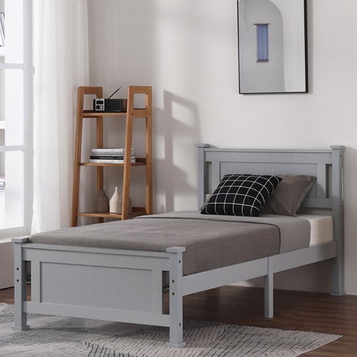 Bed Frame with Headboard, SEGMART Twin Size Bed Frame for Adults Teens Kids, Platform Bed Frame with Wood Slat Support, Solid Wood Bed Frame, Twin Bed Frame No Box Spring Need,78.7"Lx42"W, Gray, H2273