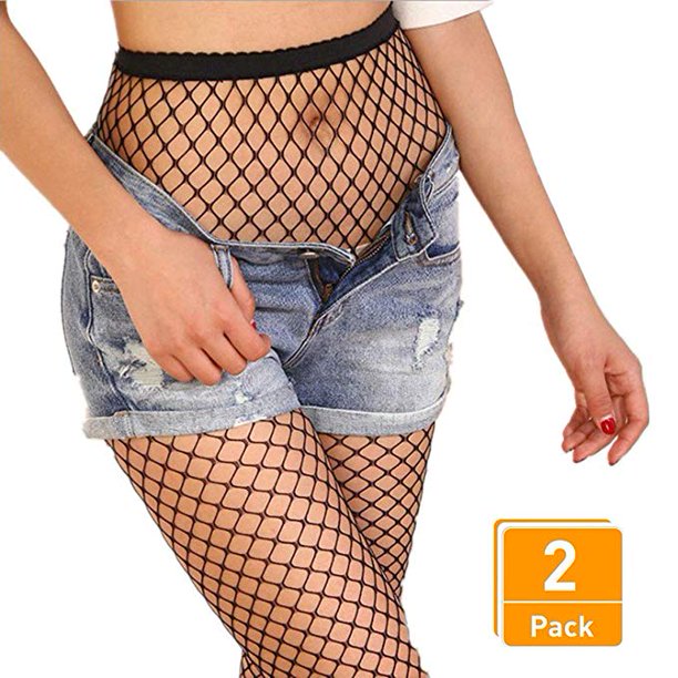 Womens Black 2pk Medium Fishnet Tights