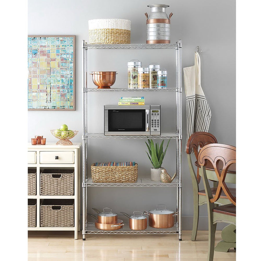 5 Tier Storage Shelves Wire Storage Shelves, Metal Shelves for Garage Metal Storage Shelving, Pantry Shelves Kitchen Rack Shelving Units and Storage, 35.43" x 13.78" x 70.87", Chrome, S10147