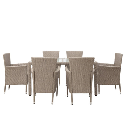 Patio Dining Set Clearance, 7 Piece Patio Furniture Sets with 6 PE Wicker Chairs, Glass Dining Table, All-Weather Outdoor Patio Dining Conversation Set with Cushions for Backyard, Lawn, Garden, Pool, L