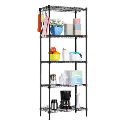 5 Tier Black Epoxy Steel Wire Shelving Unit and Storage Racks, Metal Shelves for Garage Metal Storage Shelving, Black, S10125