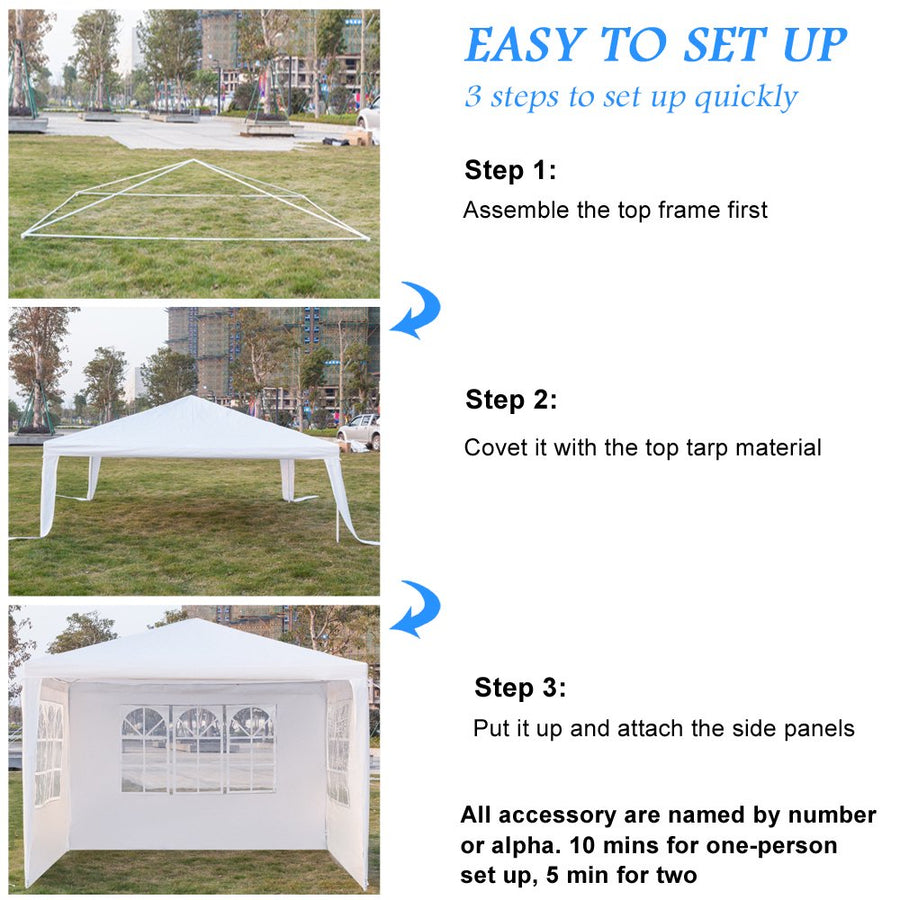 Backyard Tent for Outside, 10' x 10' Canopy Tent with 3 Side Walls, Upgraded White Party Wedding Tent, Waterproof Patio Gazebo Tent BBQ Shelter Pavilion for Parties Garden Pool, I7408
