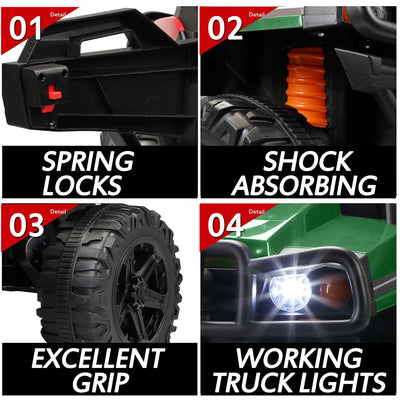 Electric Kids Toys, Kids Ride-on Tractor with Trailer, 12V Battery Powered Car w/ 2.4 GHz Parental Remote Control, Safety Belt, Music, MP3 Player, Headlight, Motorized Truck for Boys Girls