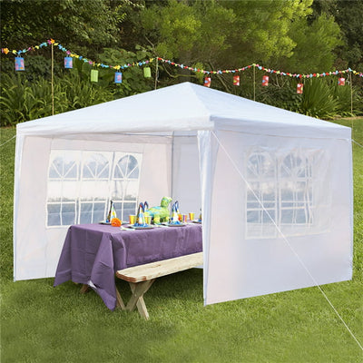 Canopy Party Tent for Outside, 10' x 10' Patio Gazebo Tent with 3 SideWalls, SEGMART Upgraded White Outdoor Party Wedding Tent, White Backyard Tent for Catering Garden Beach Camping,L148