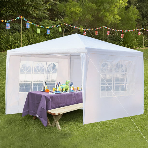 Canopy Party Tent for Outside,10' x 10' Outdoor Canopy Tent with 3 Side Walls, SEGMART Upgraded Outdoor Party Wedding Tent, White Backyard Tent for Catering Garden Beach Camping,L157