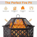 SEGMART Wood Burning Fire Pit, Metal Fire Pit with Flame-Retardant Lid, Wood Burning Fire Pit w/Poker, Wood Burning Fireplace Ice Pit for Backyard Patio Garden BBQ Grill, Bronze, S7041