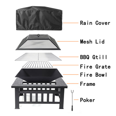 Fire Pit for Outside, Premium Hex-Shaped Steel Fire Pit w/Flame-Retardant Lid, Outdoor Metal Fire Pit with Poker, Multifunctional Heater/Grill/Ice Pit for Backyard Patio Garden BBQ Grill, S7039