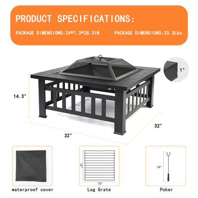 Fire Pit for Outside, Premium Hex-Shaped Steel Fire Pit w/Flame-Retardant Lid, Outdoor Metal Fire Pit with Poker, Multifunctional Heater/Grill/Ice Pit for Backyard Patio Garden BBQ Grill, S7039