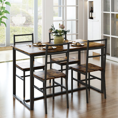 5-Piece Dining Room Table Set, Compact Wooden Kitchen Table and 4 Chairs with Metal Legs Dinette Sets, Industrial Style Kitchen Table and Chairs for Dining Room & Small Space