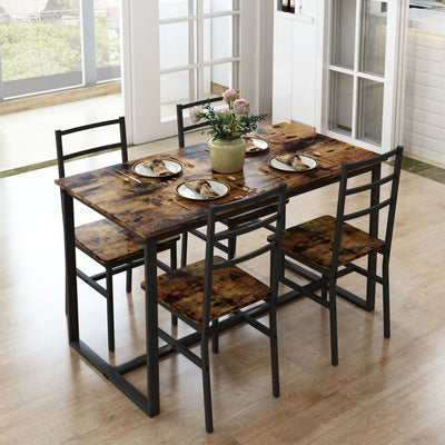 5-Piece Dining Room Table Set, Compact Wooden Kitchen Table and 4 Chairs with Metal Legs Dinette Sets, Industrial Style Kitchen Table and Chairs for Dining Room & Small Space