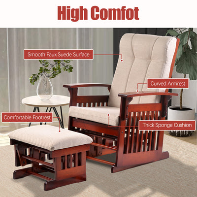 Segmart Nursery Glider Chair and Ottoman Sets, Solid Wood Base Premium Hoop Glider with Padded Cushions, Rustic Style Rocking Chair with Ottoman for Nursing and Relaxing, Retro Cherry