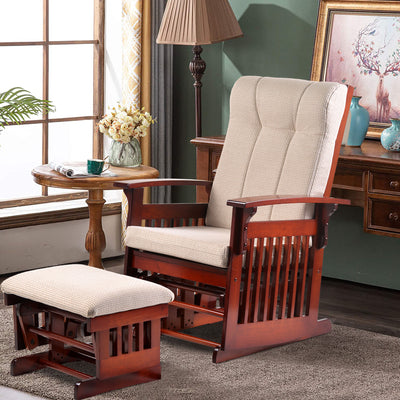 Segmart Nursery Glider Chair and Ottoman Sets, Solid Wood Base Premium Hoop Glider with Padded Cushions, Rustic Style Rocking Chair with Ottoman for Nursing and Relaxing, Retro Cherry