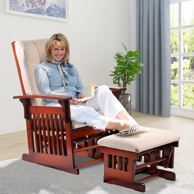 Segmart Nursery Glider Chair and Ottoman Sets, Solid Wood Base Premium Hoop Glider with Padded Cushions, Rustic Style Rocking Chair with Ottoman for Nursing and Relaxing, Retro Cherry