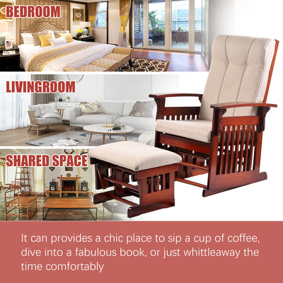 Segmart Nursery Glider Chair and Ottoman Sets, Solid Wood Base Premium Hoop Glider with Padded Cushions, Rustic Style Rocking Chair with Ottoman for Nursing and Relaxing, Retro Cherry