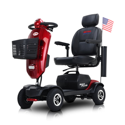 Electric Mobility Scooter, SEGMART Mobility Scooter with 9'' Pneumatic Tires, 300W Motor Compact Powered Wheelchair with Cup Holders, USB Charging Port, Basket, Including The US Flag, Red, SS1898