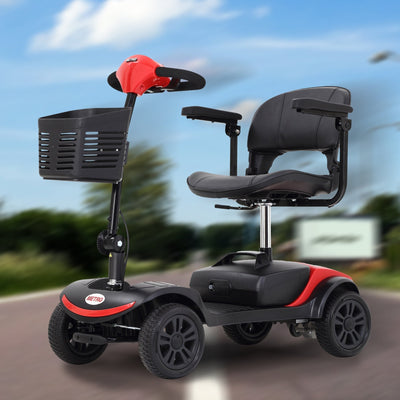 Segmart 4 Wheel Powered Wheelchair, Outdoor Long Range Travel Mobility Scooter with Detachable Basket, Handicap Senior Mobility Scooters with Control Panel, Maximum Speed 5 Mph, 265 lbs, Lite Red, SS558