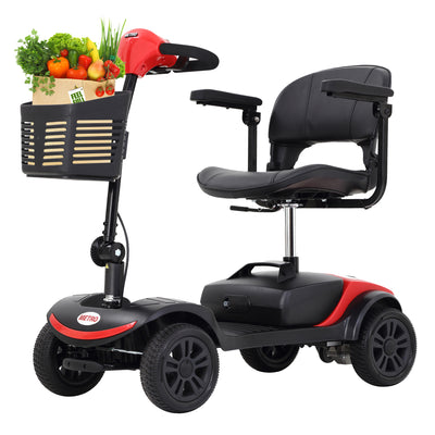 Segmart 4 Wheel Powered Wheelchair, Outdoor Long Range Travel Mobility Scooter with Detachable Basket, Handicap Senior Mobility Scooters with Control Panel, Maximum Speed 5 Mph, 265 lbs, Lite Red, SS558