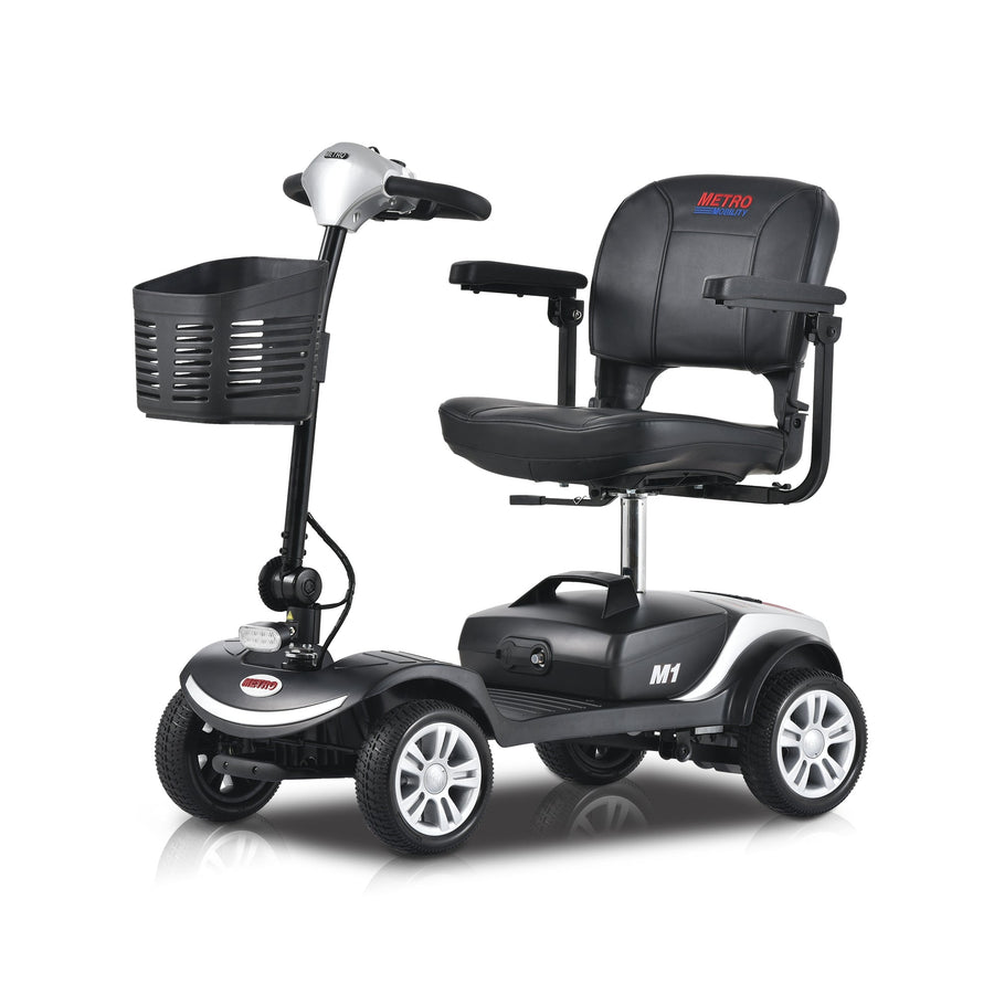 SEGMART Outdoor Mobility Scooters for Adults, Compact Motorized Scooter with Detachable Basket, Heavy Duty Mobility Scooter with 4 Wheel for Senior, 300lbs, Silver, SS1905