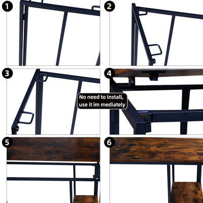 Large Computer Desk, L-Shaped Computer Desk with 2-Tier Storage Shelves, Modern Design PC Laptop Computer Study Desk with Footrest, Durable Large computer desk for Home Office Studio, Brown, S9028