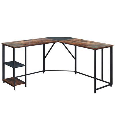 Large Computer Desk, L-Shaped Computer Desk with 2-Tier Storage Shelves, Modern Design PC Laptop Computer Study Desk with Footrest, Durable Large computer desk for Home Office Studio, Brown, S9028