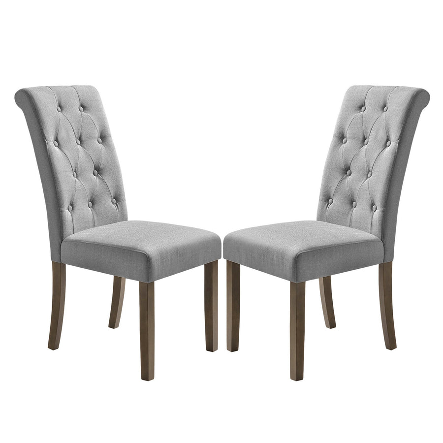 Beige Tufted Dining Chairs Set of 2, Upholstered High Back Padded Dining Chairs w/Solid Wood Legs, Classic Fabric Linen Dining Side Chair, for Home/Kitchen/Living Room/Party, S12493