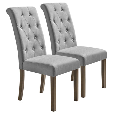 SEGMART Upholstered Dining Chairs Set of 2, Tufted High Back Padded Dining Chairs w/Solid Wood Legs, Classic Fabric Beige Linen Parsons Dining Side Chair, Beige, S12483