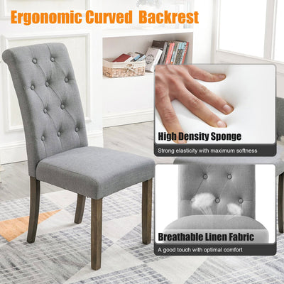 SEGMART Upholstered Dining Chairs Set of 2, Tufted High Back Padded Dining Chairs w/Solid Wood Legs, Classic Fabric Beige Linen Parsons Dining Side Chair, Beige, S12483