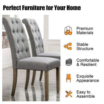 SEGMART Upholstered Dining Chairs Set of 2, Tufted High Back Padded Dining Chairs w/Solid Wood Legs, Classic Fabric Beige Linen Parsons Dining Side Chair, Beige, S12483