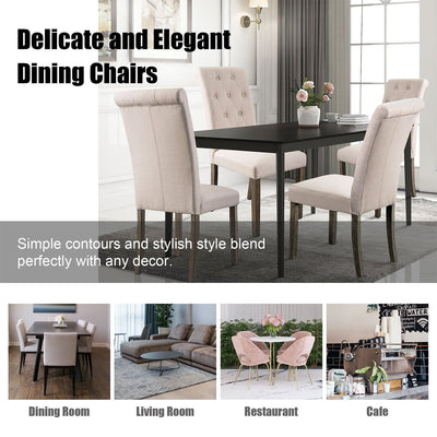 SEGMART Upholstered Dining Chairs Set of 2, Tufted High Back Padded Dining Chairs w/Solid Wood Legs, Classic Fabric Beige Linen Parsons Dining Side Chair, Beige, S12483